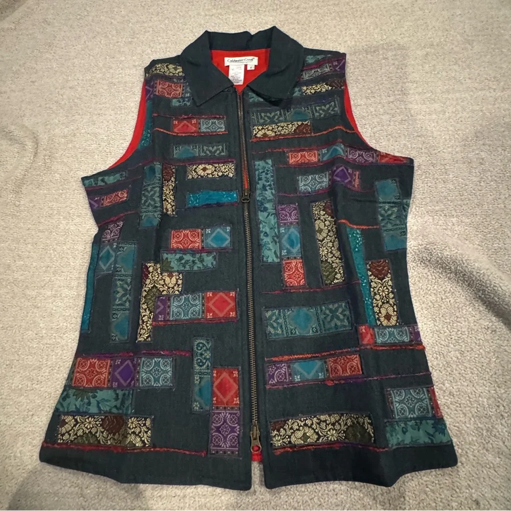 Coldwater Creek Patchwork Tapestry Zip Vest Small Boho Artsy Vintage - Picture 3 of 9